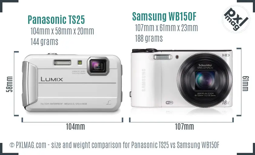 Panasonic TS25 vs Samsung WB150F size comparison