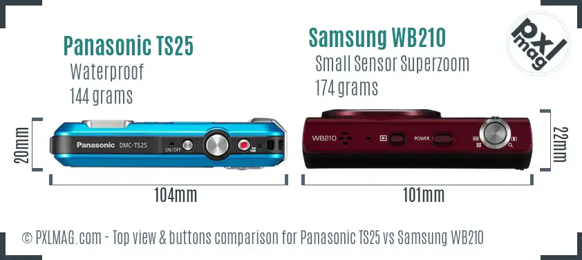 Panasonic TS25 vs Samsung WB210 top view buttons comparison