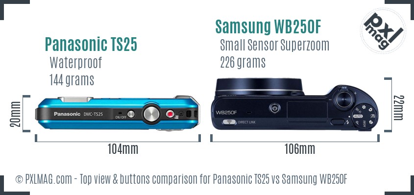 Panasonic TS25 vs Samsung WB250F top view buttons comparison