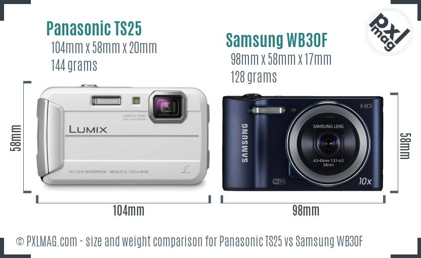 Panasonic TS25 vs Samsung WB30F size comparison