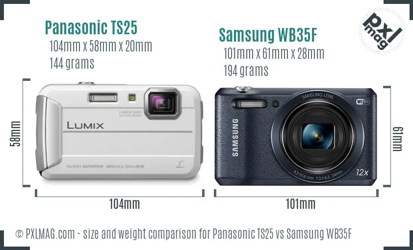 Panasonic TS25 vs Samsung WB35F size comparison Panasonic TS25 vs Samsung WB35F size comparison