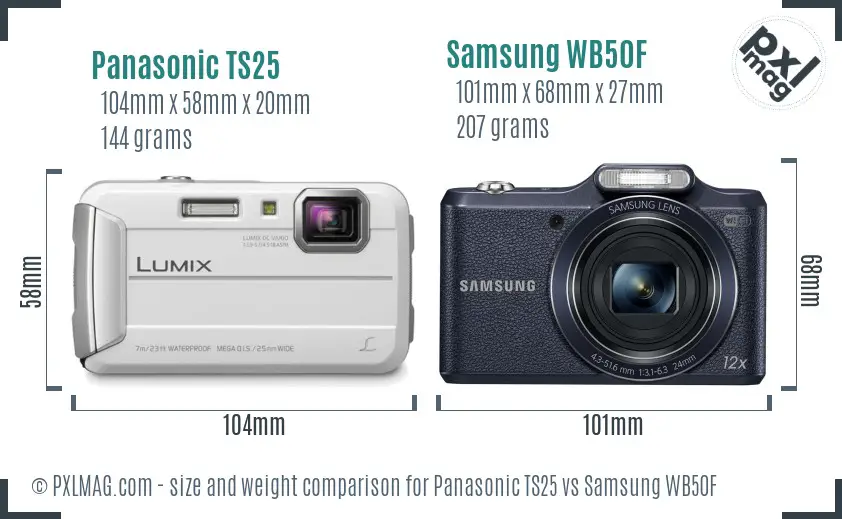 Panasonic TS25 vs Samsung WB50F size comparison