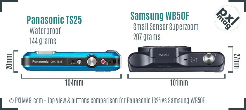 Panasonic TS25 vs Samsung WB50F top view buttons comparison