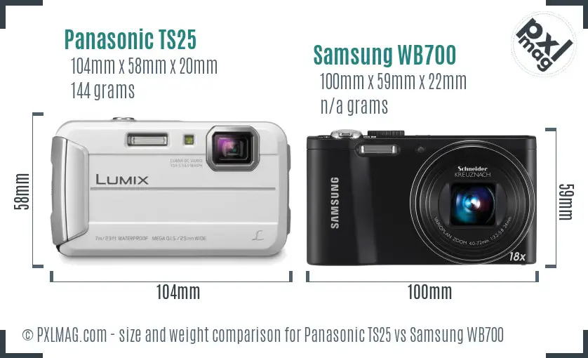 Panasonic TS25 vs Samsung WB700 size comparison