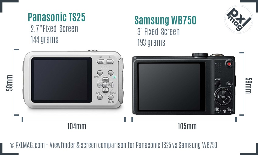 Panasonic TS25 vs Samsung WB750 Screen and Viewfinder comparison
