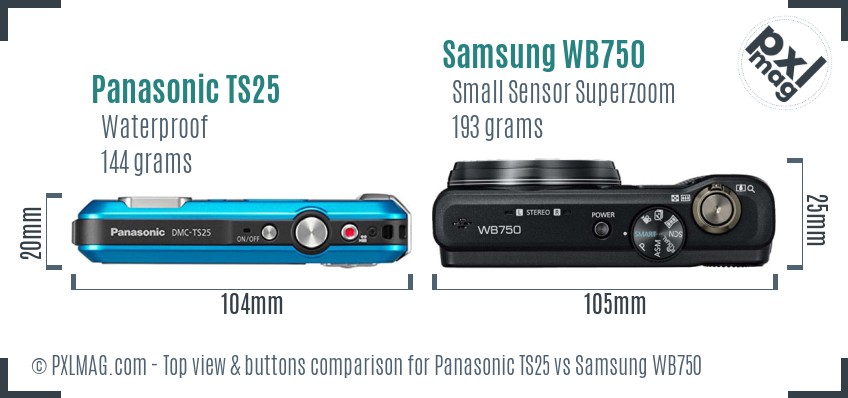 Panasonic TS25 vs Samsung WB750 top view buttons comparison