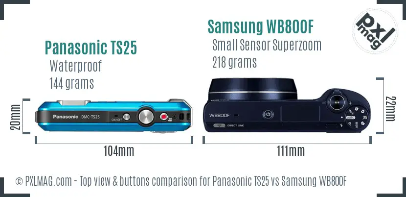 Panasonic TS25 vs Samsung WB800F top view buttons comparison Panasonic TS25 vs Samsung WB800F top view buttons comparison