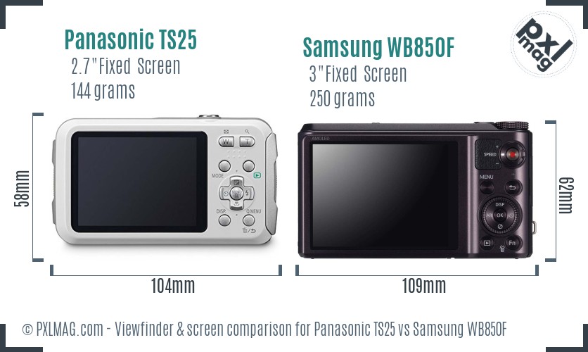 Panasonic TS25 vs Samsung WB850F Screen and Viewfinder comparison