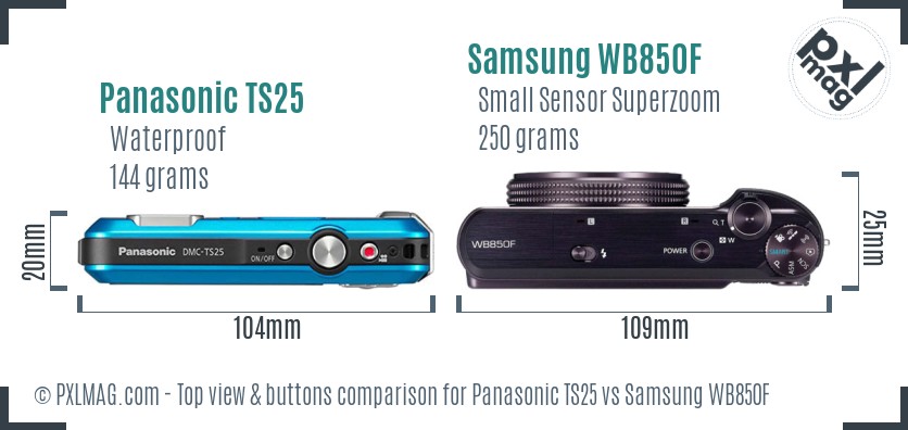 Panasonic TS25 vs Samsung WB850F top view buttons comparison