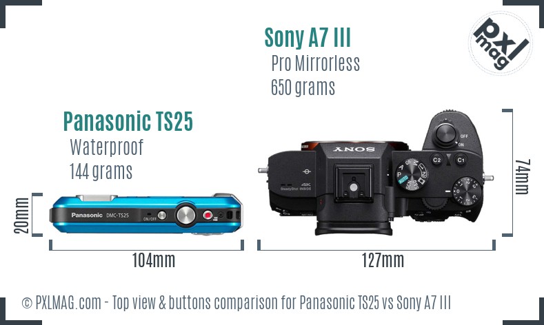 Panasonic TS25 vs Sony A7 III top view buttons comparison