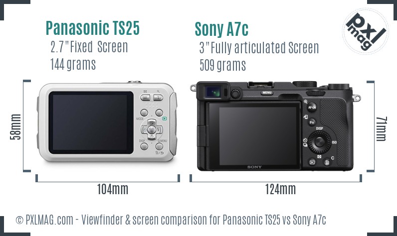 Panasonic TS25 vs Sony A7c Screen and Viewfinder comparison