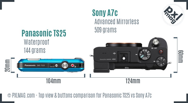 Panasonic TS25 vs Sony A7c top view buttons comparison