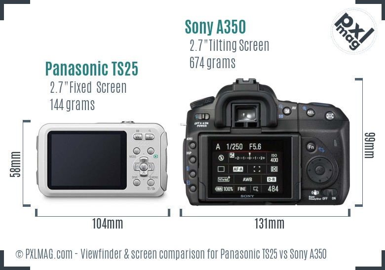Panasonic TS25 vs Sony A350 Screen and Viewfinder comparison