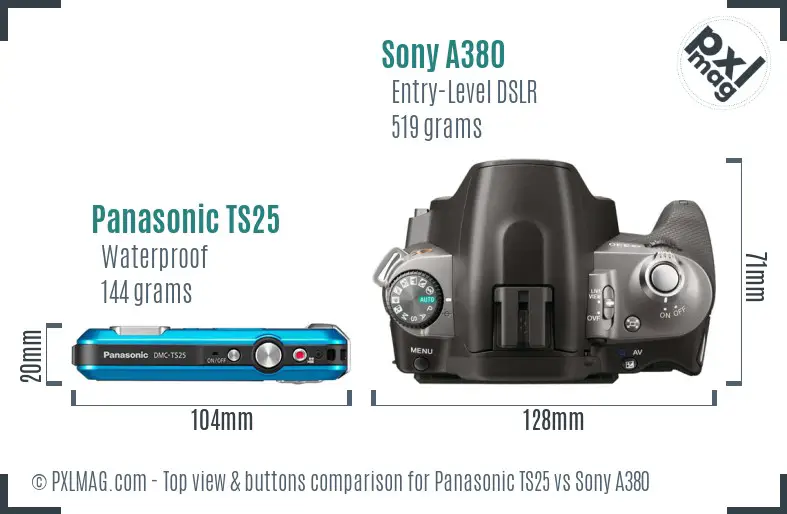Panasonic TS25 vs Sony A380 top view buttons comparison Panasonic TS25 vs Sony A380 top view buttons comparison