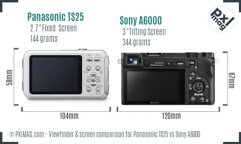 Panasonic TS25 vs Sony A6000 Screen and Viewfinder comparison