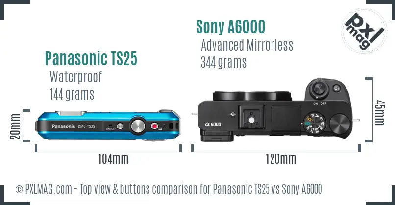 Panasonic TS25 vs Sony A6000 top view buttons comparison