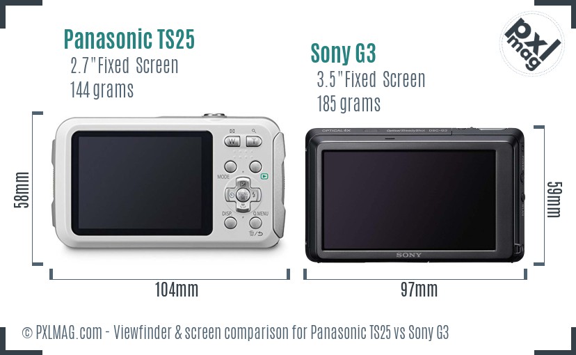 Panasonic TS25 vs Sony G3 Screen and Viewfinder comparison