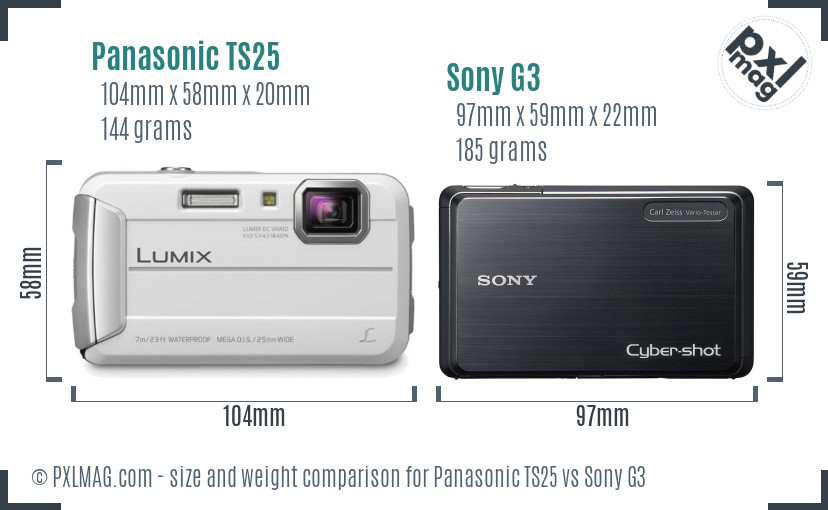 Panasonic TS25 vs Sony G3 size comparison