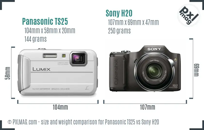 Panasonic TS25 vs Sony H20 size comparison