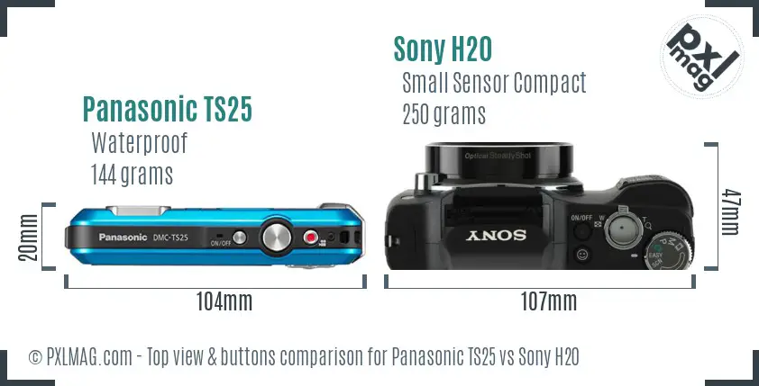 Panasonic TS25 vs Sony H20 top view buttons comparison