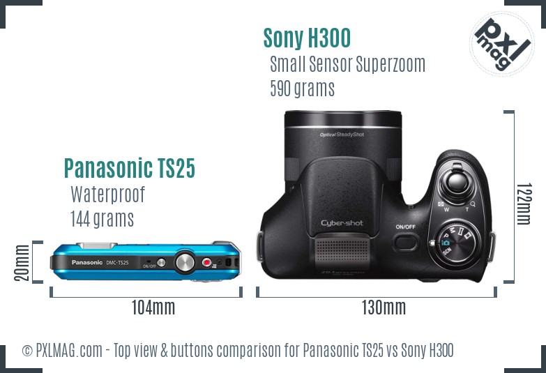 Panasonic TS25 vs Sony H300 top view buttons comparison