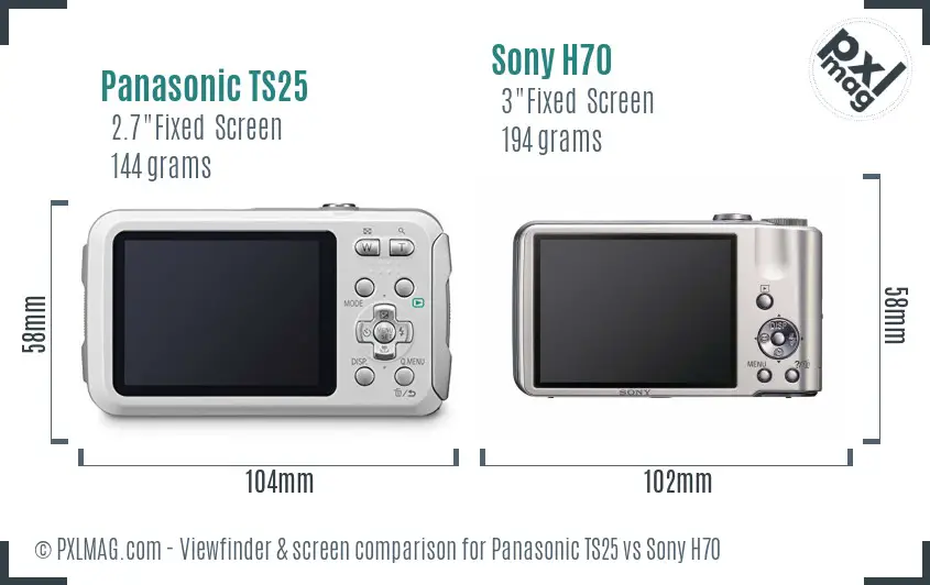 Panasonic TS25 vs Sony H70 Screen and Viewfinder comparison