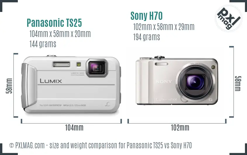 Panasonic TS25 vs Sony H70 size comparison
