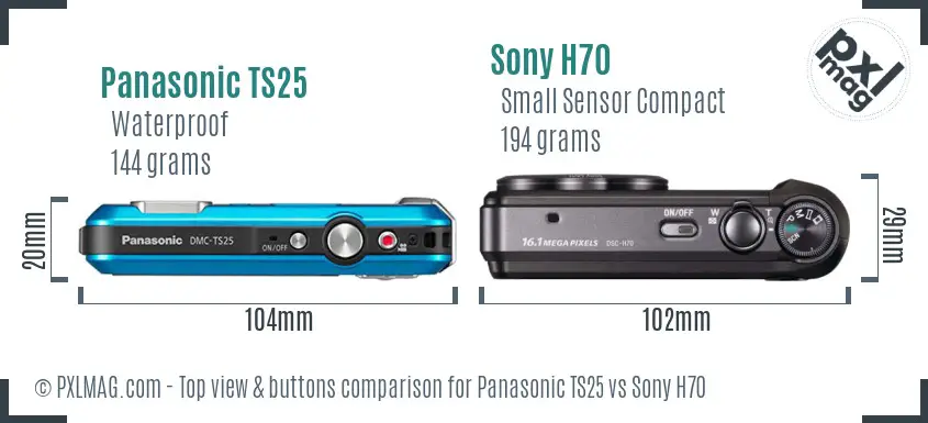 Panasonic TS25 vs Sony H70 top view buttons comparison
