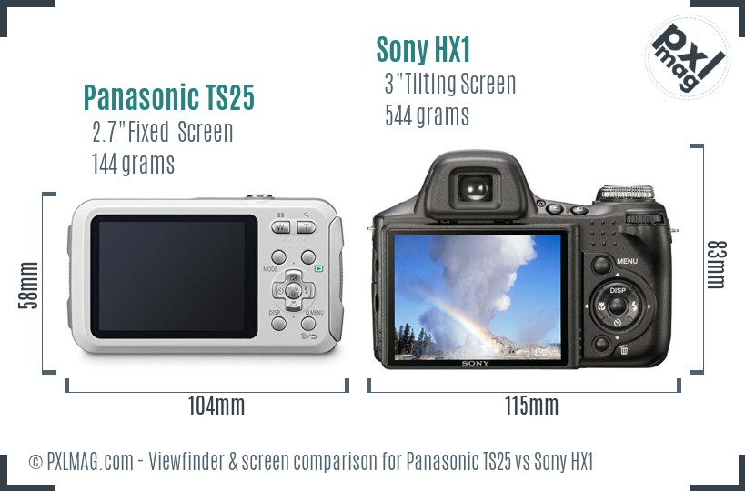 Panasonic TS25 vs Sony HX1 Screen and Viewfinder comparison