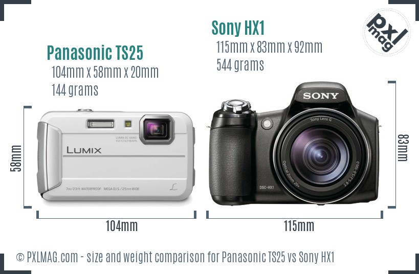 Panasonic TS25 vs Sony HX1 size comparison Panasonic TS25 vs Sony HX1 size comparison