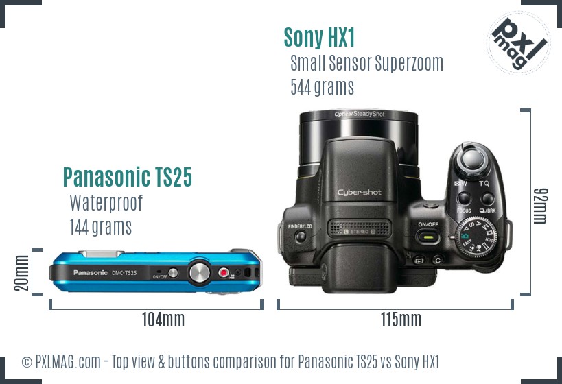 Panasonic TS25 vs Sony HX1 top view buttons comparison