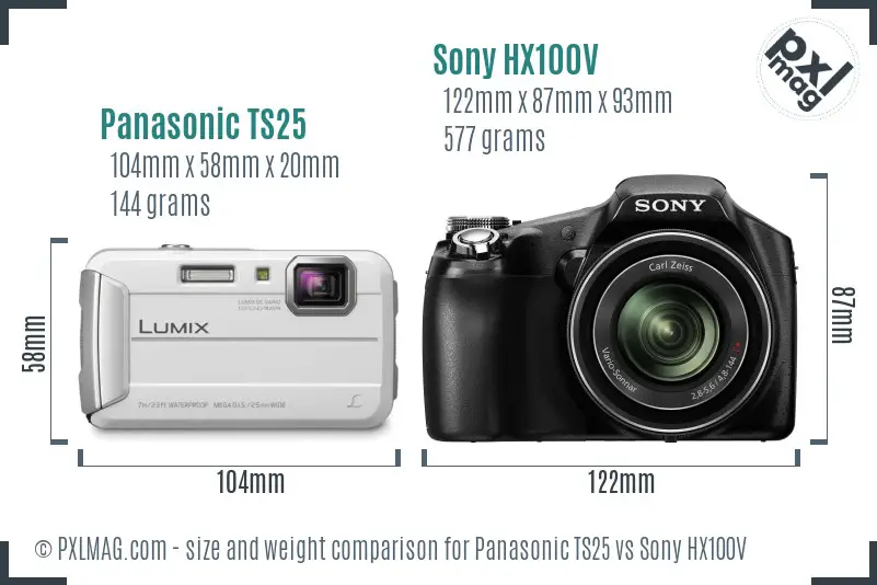 Panasonic TS25 vs Sony HX100V size comparison Panasonic TS25 vs Sony HX100V size comparison