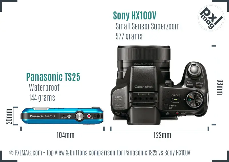 Panasonic TS25 vs Sony HX100V top view buttons comparison