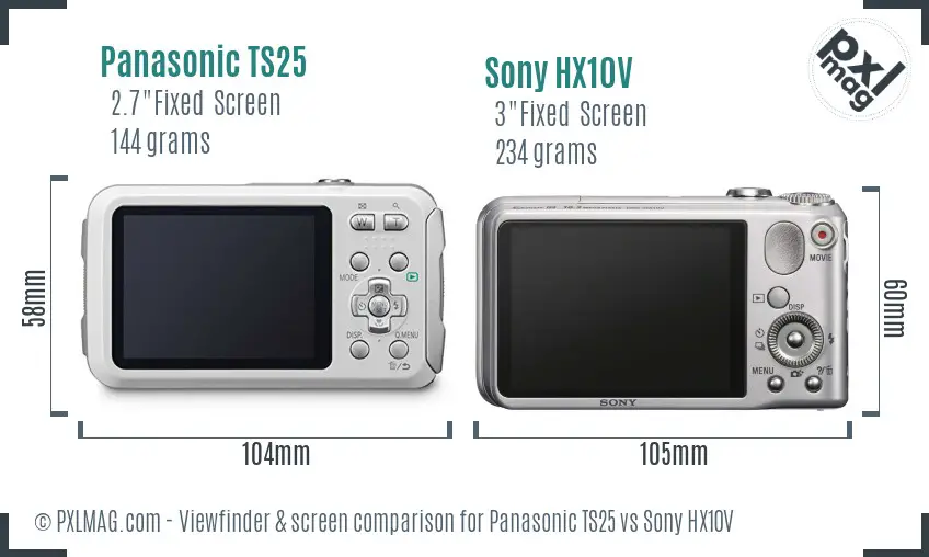 Panasonic TS25 vs Sony HX10V Screen and Viewfinder comparison