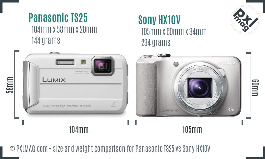 Panasonic TS25 vs Sony HX10V size comparison