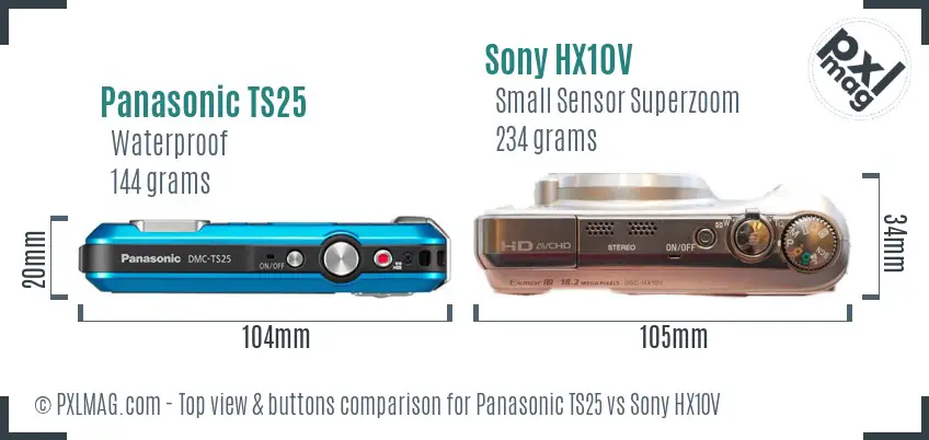 Panasonic TS25 vs Sony HX10V top view buttons comparison