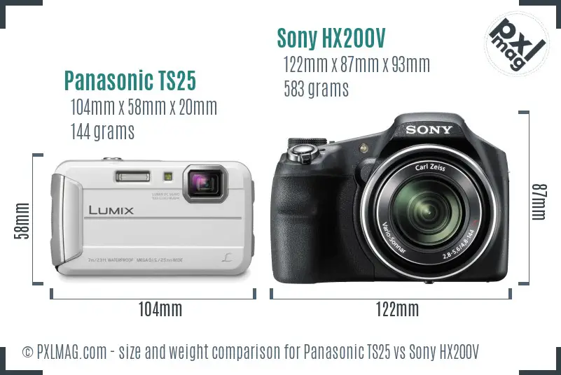 Panasonic TS25 vs Sony HX200V size comparison
