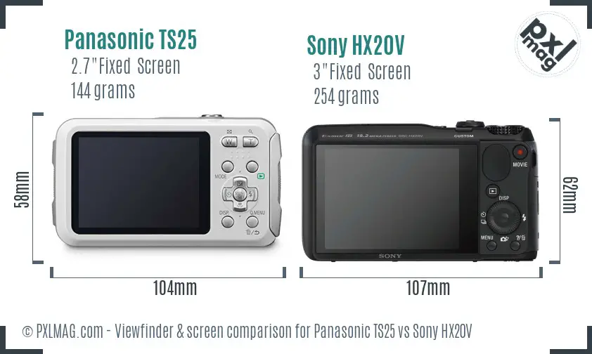Panasonic TS25 vs Sony HX20V Screen and Viewfinder comparison Panasonic TS25 vs Sony HX20V Screen and Viewfinder comparison