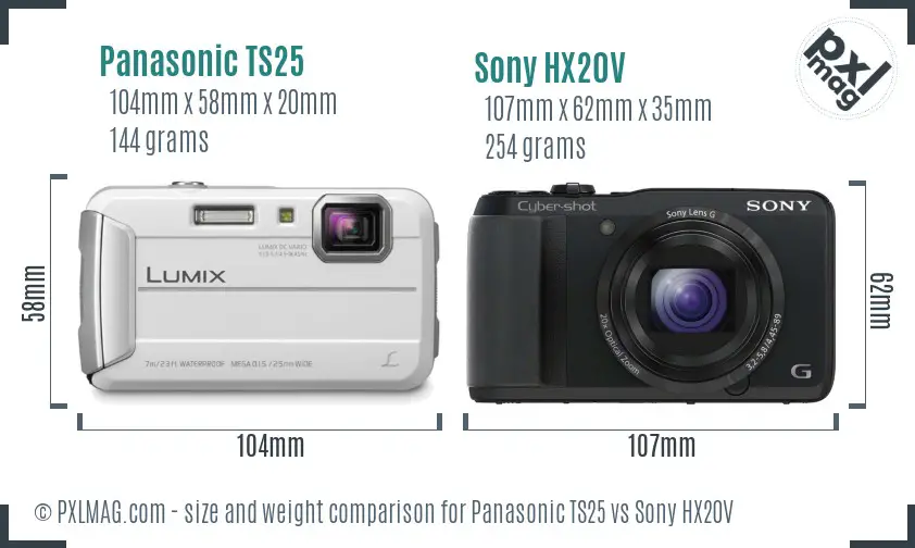 Panasonic TS25 vs Sony HX20V size comparison Panasonic TS25 vs Sony HX20V size comparison