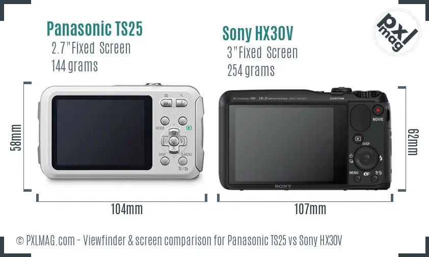 Panasonic TS25 vs Sony HX30V Screen and Viewfinder comparison