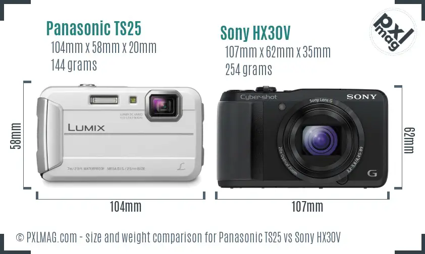 Panasonic TS25 vs Sony HX30V size comparison