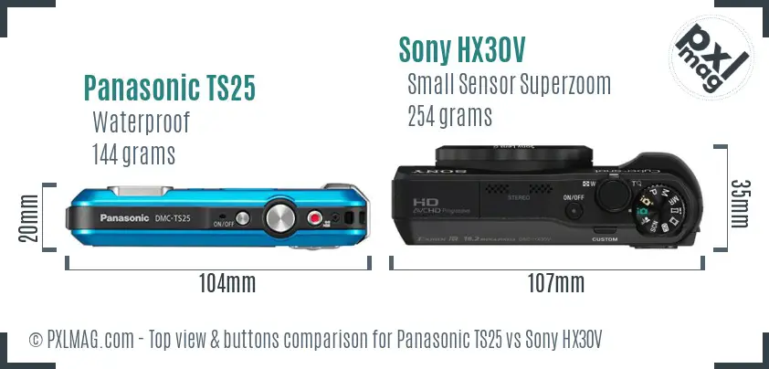 Panasonic TS25 vs Sony HX30V top view buttons comparison