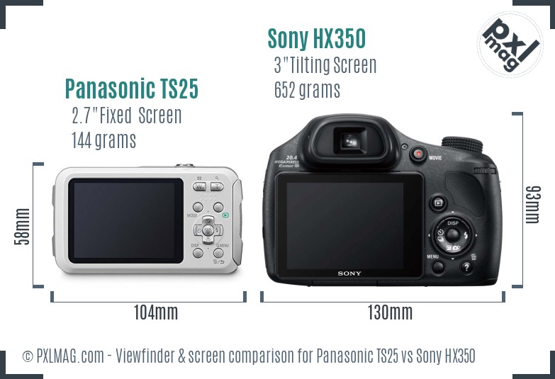 Panasonic TS25 vs Sony HX350 Screen and Viewfinder comparison