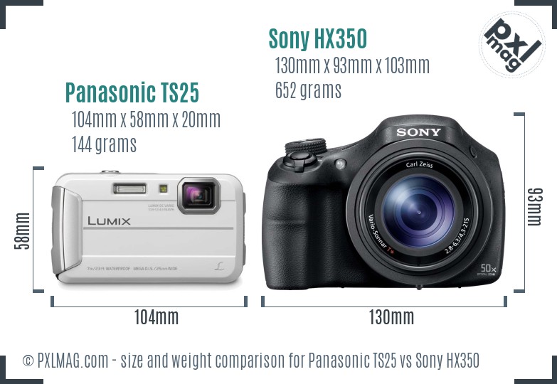 Panasonic TS25 vs Sony HX350 size comparison