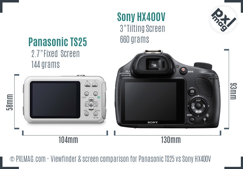 Panasonic TS25 vs Sony HX400V Screen and Viewfinder comparison