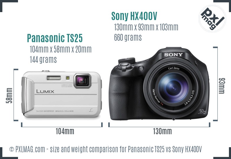 Panasonic TS25 vs Sony HX400V size comparison Panasonic TS25 vs Sony HX400V size comparison