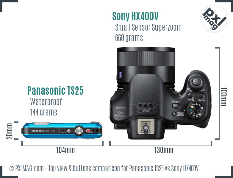 Panasonic TS25 vs Sony HX400V top view buttons comparison
