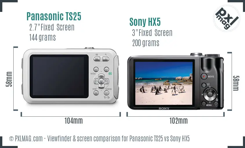 Panasonic TS25 vs Sony HX5 Screen and Viewfinder comparison