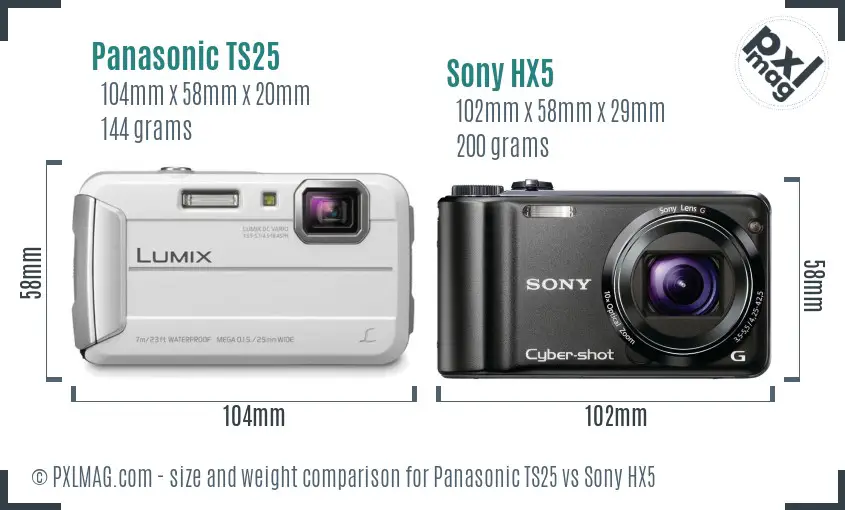 Panasonic TS25 vs Sony HX5 size comparison