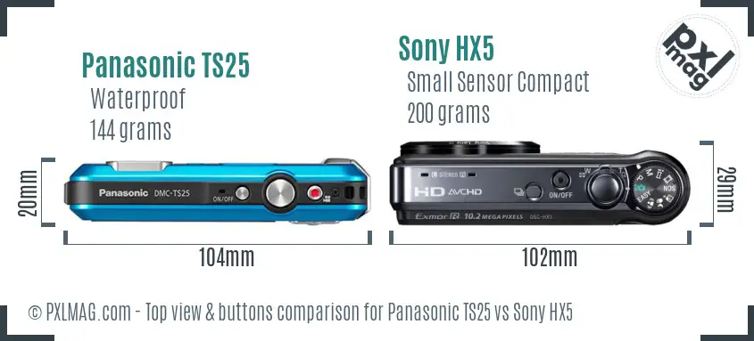 Panasonic TS25 vs Sony HX5 top view buttons comparison